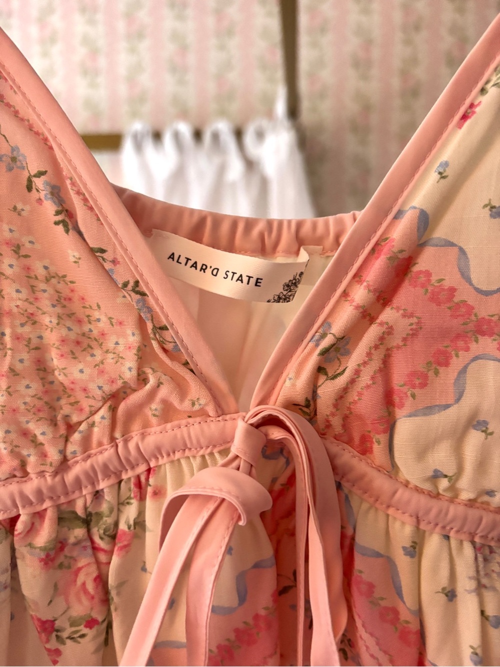 Altar'd State Pink Floral Tie-Front Ruffle Tank - Picture 2 of 4